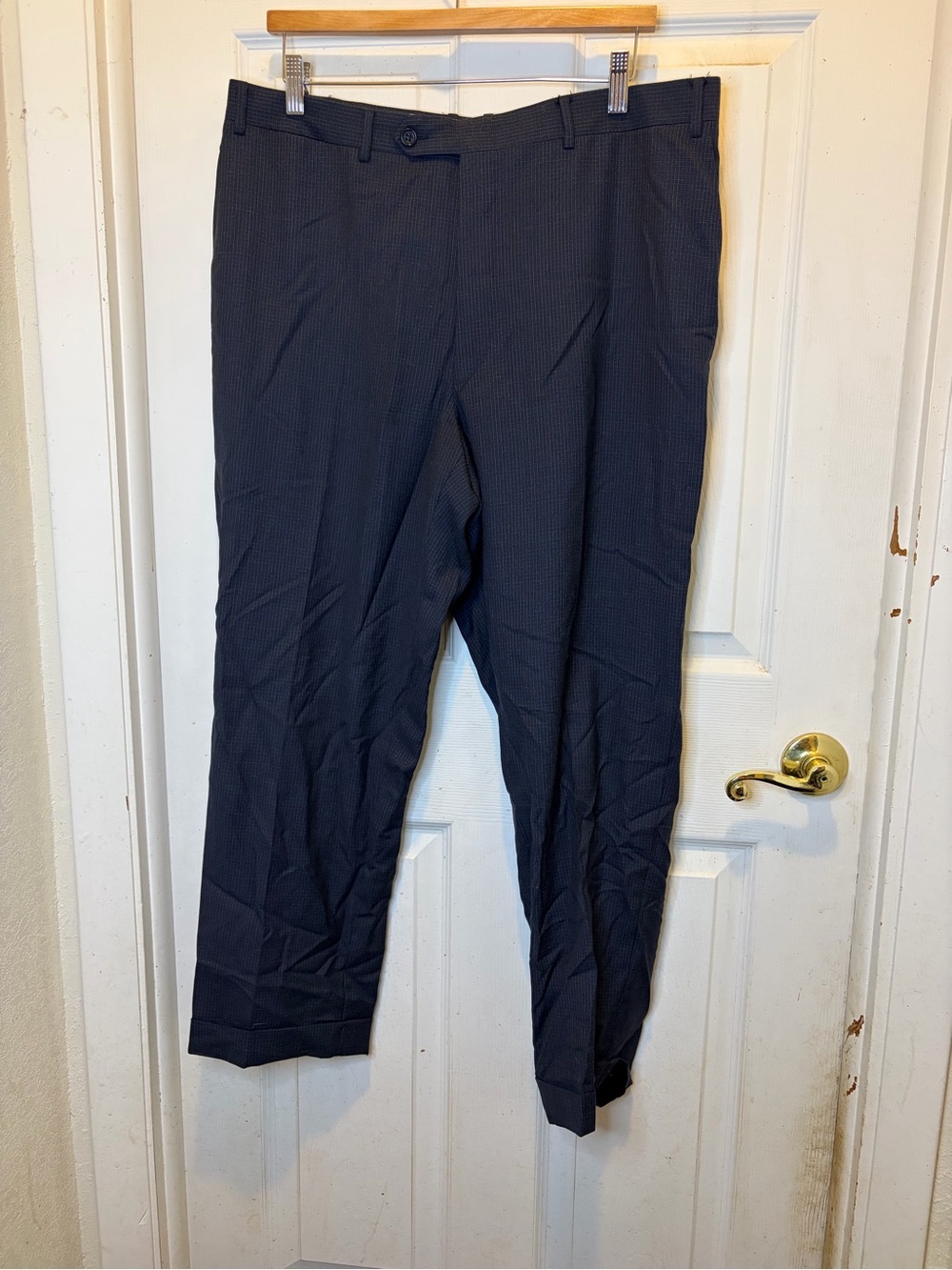 Canali Dark Navy 100% Wool Dress Pants with Micro Design